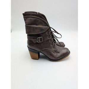 Pierre Dumas Boots Womens Size 8.5 Brown Raven 731830 Ankle Combat Block Heel
